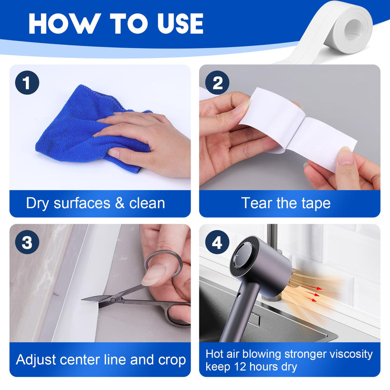 White Caulk Tape,5 Rolls Caulk Tape Waterproof Self Adhesive, Toilet Caulk Strip,Caulk Tape for Bathtub, Kitchen, Countertop,Sink,Wall Tile Edge Peel and Stick Caulk Sealing Tool (1.5" x10Ft)