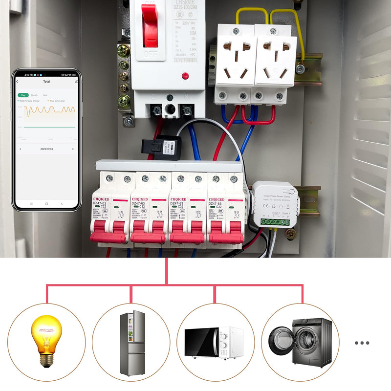 Smart Energy Monitor, Single Phase Clamp Electricity Meter with 1 * 80ACT Current Transformer, WiFi, Real-Time Electricity Monitor/Meter, Solar/Network Metering EPMC311-1*80A