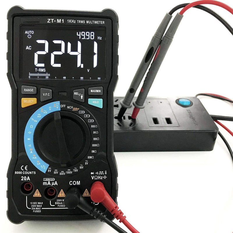Auto Ranging Digital Multimeter TRMS 6000 with Battery Alligator Clips Test Leads AC/DC Voltage/Account,Voltage Alert, Amp/Ohm/Volt Multi Tester/Diode (ZT-M1) ET826