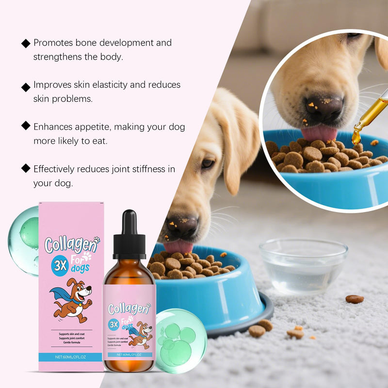 Bloom Collagen for Dogs, Bloom Triple Collagen for Dogs, Gentle Formula, Supports Skin and Coat, Joint Comfort, 60ml (2pcs) 2pcs