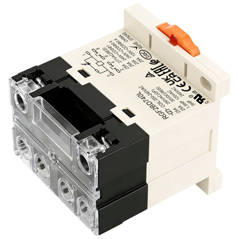 General Purpose Relay, RGF2BD740L, 25A 200-240VAC Coil Voltage, 6Pin Double Pole Single Throw Normally Open Contacts, with LED Indicator Light and Protection Cover, 35mm DIN Rail Mount 1 AC 220V