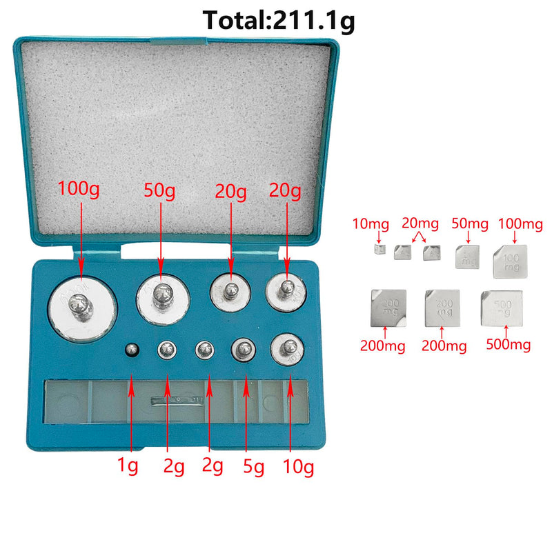 Calibration Weight 17PCs/Set,10mg to100g Totol:211g Weights Precision Balance Scale with Tweezers & Gloves for Digital Jewellery Scale Lab Educational Science 17 Pcs Kit(10mg-100g)