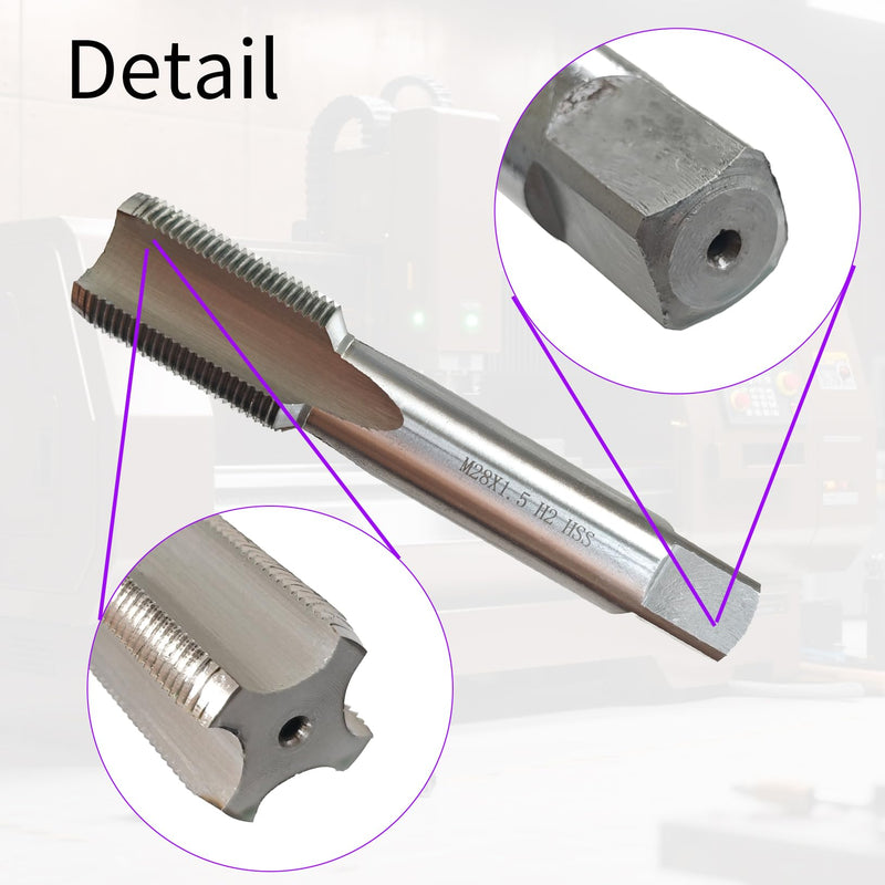 M28 X 1.5 Tap, Metric Thread Tap, Right Hand, 1.5mm Pitch, Straight Flute, 4 Flute, High Speed Steel, H2 Accuracy Grade, Machine Tap M28 X 1.5