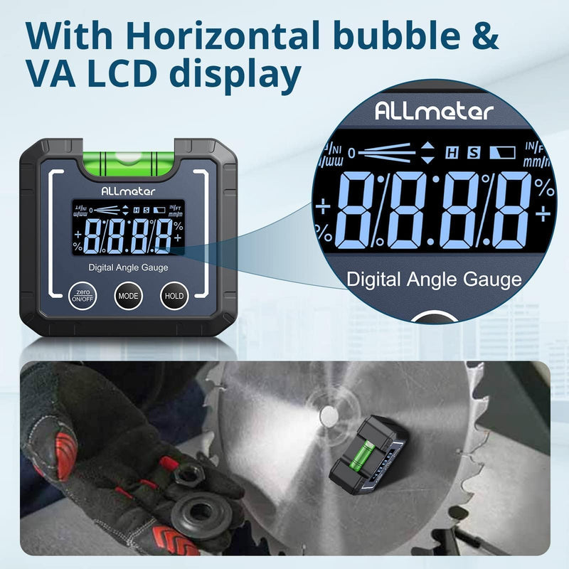 0-360°(4 * 90°) Digital Angle Finder Level Magnetic Electronic Gauge Inclinometer Protractor Tool with Bubble Level and Magnetic Base LCD Backlight For Construction Carpenter Craftsman Home