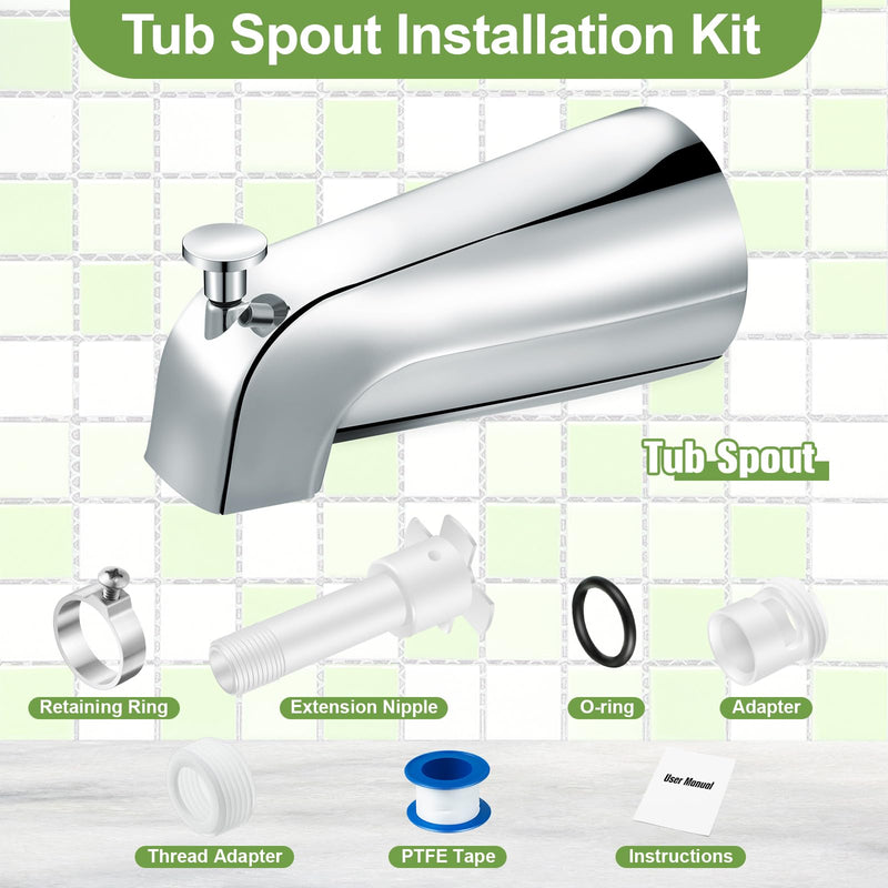 Enhon Tub Spout with Diverter, Universal Fits 1/2'' Copper Pipe, 1/2'' IPS and 3/4'' IPS, Bathroom Bathtub Tub Faucet Replacement with Adapters (Chrome) Chrome
