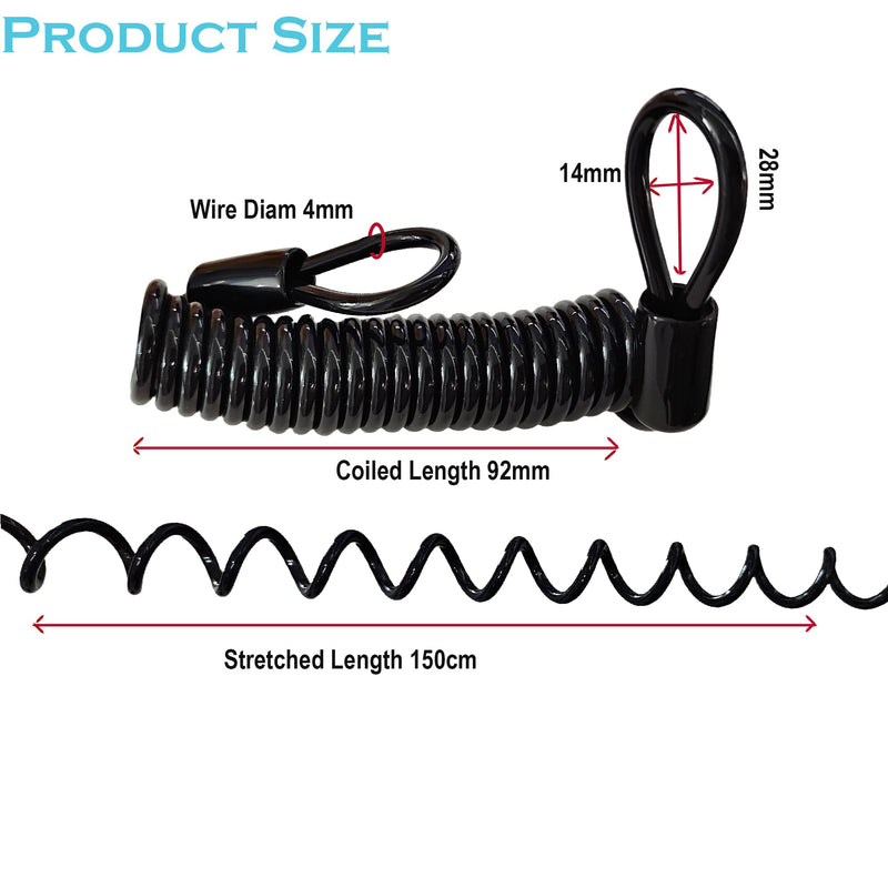 59in(1.5M) Spring Wire Cable with Loops 4mm Thickness Rubber Coated Stainless Wire Tether Lock,Black 59in(1.5m) Black