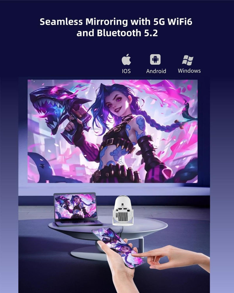 Mini Projector with Wifi and Bluetooth, Small Protable TV Movie Projector for Bedroom,LED Short Throw Phone Projector for iPhone with Full HD 1080P Auto Keystone HY300Pro +