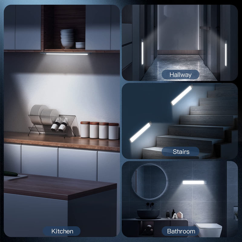 Under Cabinet Lights,40 LED Rechargeable Battery Operated Motion Sensor Light Indoor, 2 Pack Magnetic Dimmable Closet Lights, Wireless Under Counter Lights for Kitchen, Stairs White Light 10inch