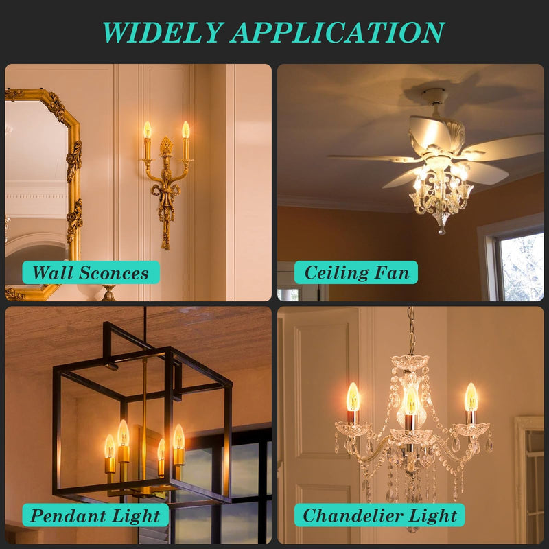 E12 Candelabra Light Bulbs 20W 25W Replacement, Super Thin Filament E12 LED Light Bulbs Dimmable, Chandelier Candle Light Bulb 2000K Soft Warm, Amber Candelabra Type B Light Bulb 12 Pack Amber Glass 2000k Warm Yellow 12 Count (Pack of 1)
