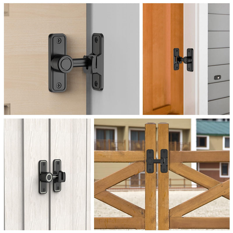 Sliding Barn Door Lock Hardware, 90 Degree Locks for Barn Doors, Flip Gate Latches for Garden, Bathroom, Outdoor, Garage, Window (2 Pack-Black) 2 Pack-Black