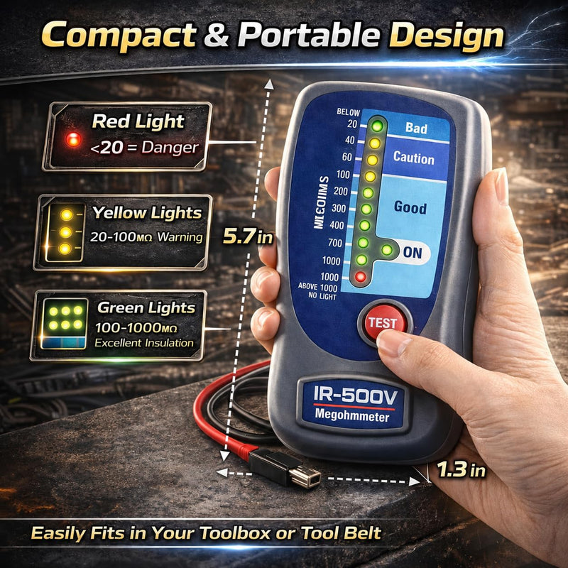 500V Insulation Tester Megohmmeter, 500V Digital Insulation Resistance Tester up to 1000MΩ, HVAC Compressor & Motor, Battery Operated, Includes Soft Carrying Cas