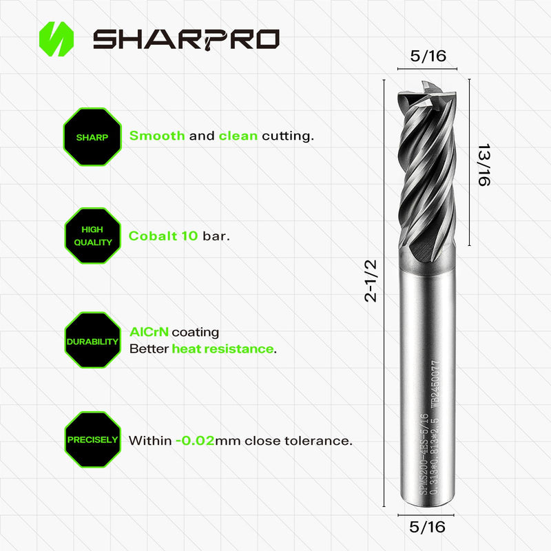 SHAPPRO 5/16 Inch Shank Carbide Square End Mill, 4 Flute CNC Milling Bits, Heat-Resistant Metal Cutting Bits Suitable Alloy Steel, Stainless Steel, Various Cast Iron 5/16 in 1