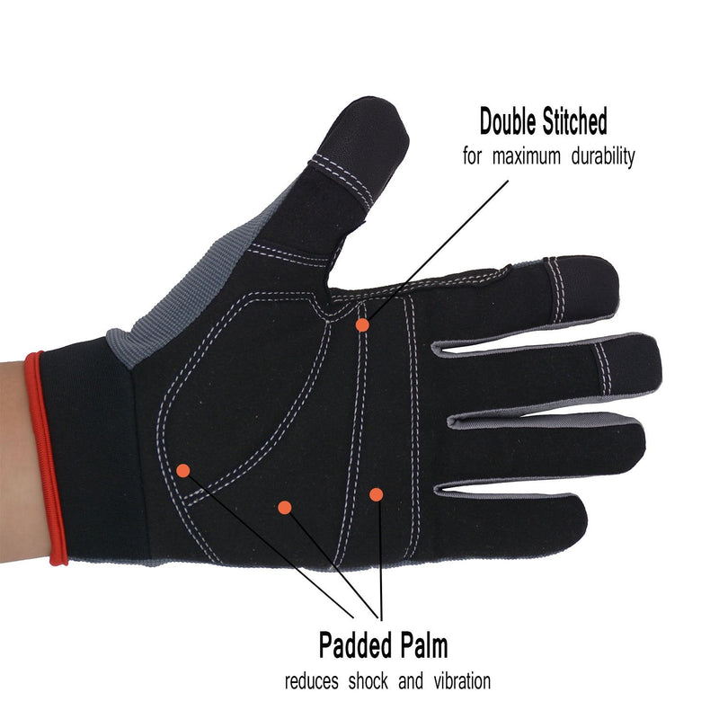 HANDLANDY Work Gloves for Men & Women, Utility Mechanic Working Gloves Touch Screen, Flexible Gardening Gloves for Yard Large (Pack of 6) Grey (6 Pairs)