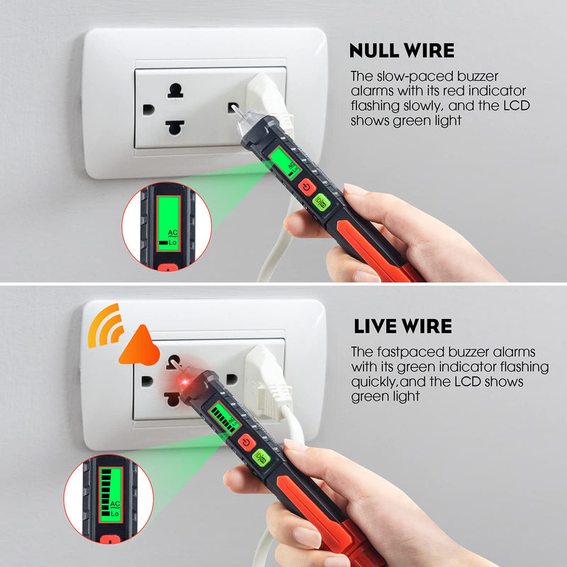 WGGE AC Voltage Tester/Non-Contact Voltage Tester with Dual Range AC 12V-1000V/48V-1000V, Electrical Pen with LCD Display and Flashlight Buzzer Alarm, Detect wire Breakpoint, Live/Null Wire Tester