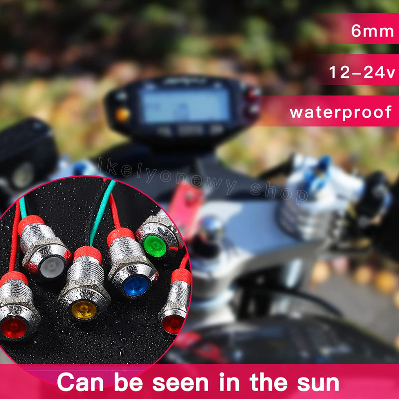 Led Metal Indicator Light 10MM Small12V Waterproof Signal Lamp 24 Volt Dash Lights Pre-Wired Industrial Electrical for Car Truck Boat Red Yellow Blue Green White (lkelyonewy)