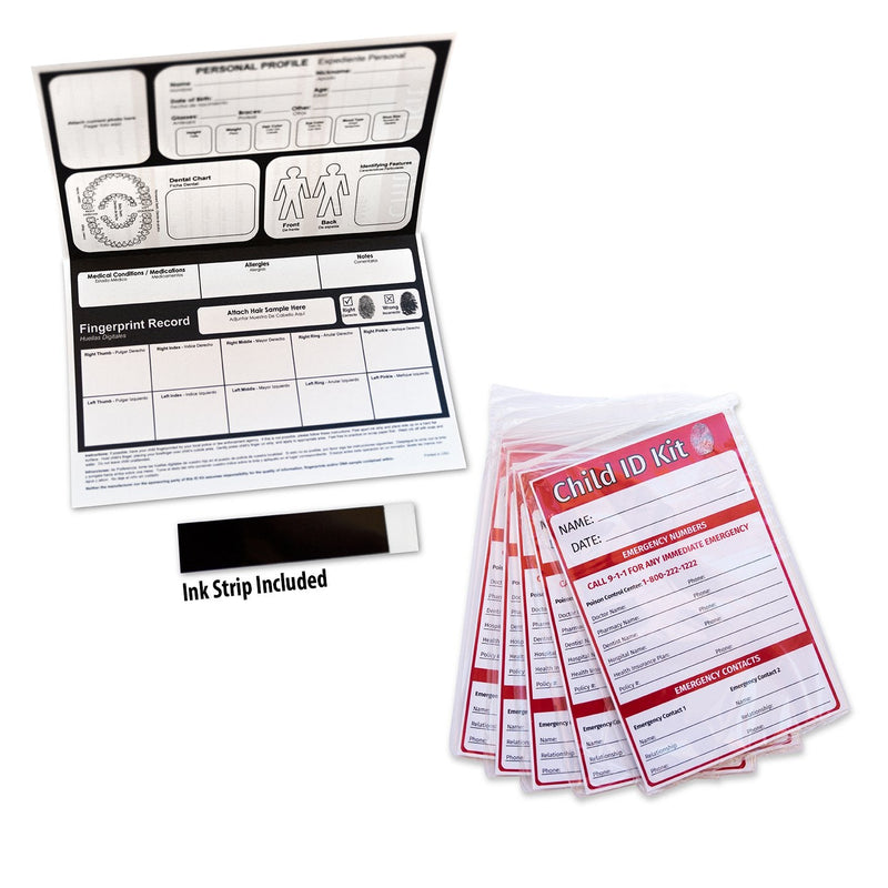Child ID Fingerprint Kits (5 Pack) - Finger Print Kits for Kids - Child Emergency Identification Cards - English/Spanish - Includes Ink Strips for Fingerprinting 5 Pack