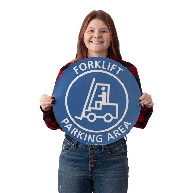 TRADESAFE Forklift Parking Area Anti-Slip Floor Sticker - Forklift Decal Floor Sign, Peel and Stick Adhesive Vinyl Sign, ANSI-Compliant, 17” Diameter Round Sticker