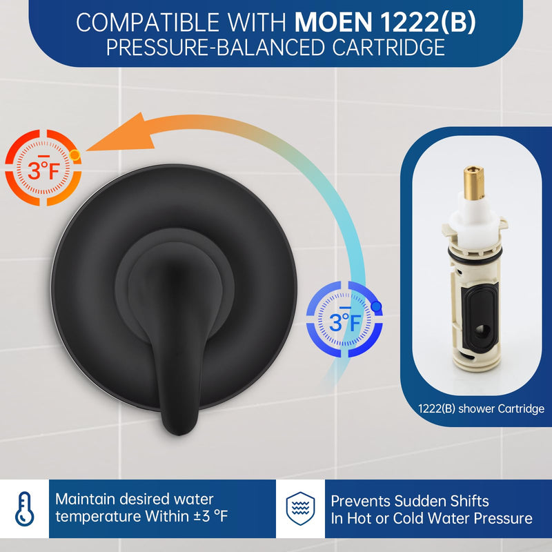 Replacement for Moen Posi-Temp Valve Trim Kit, Shower Valve Trim for Single-Handle Shower Valves, Compatible with Moen Posi-Temp Series, Matte Black Shower Trim Kit