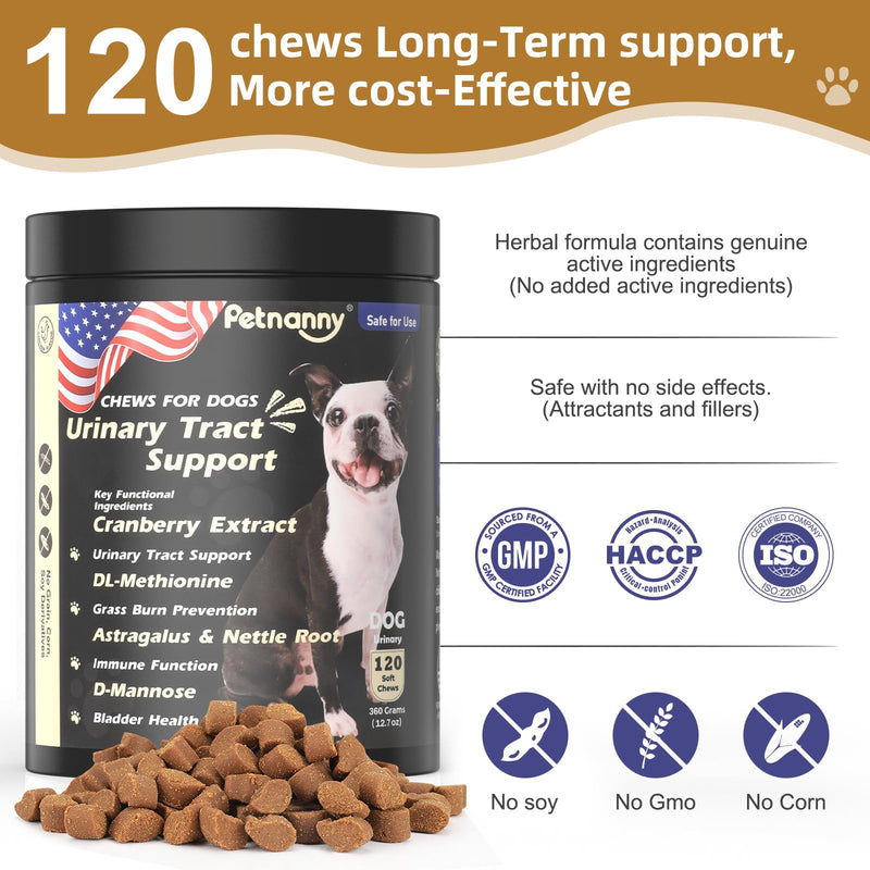 Petnanny Urinary Tract Support Soft Chews for Dogs, Cranberry Supplement for Dogs, Supports Bladder Health, pH Balance & Immunity, Chicken Flavor