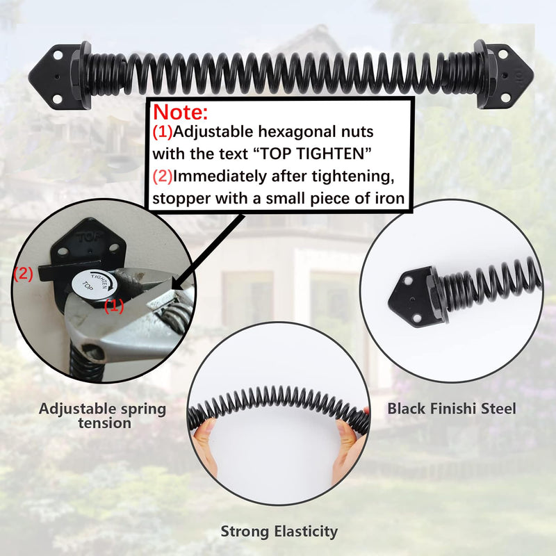 HOME MASTER HARDWARE 11" Gate Spring Self Closing Outdoor, Heavy Duty Gate Springs Black,Automatic Gate Closer for Wooden and Vinyl Fence, Adjustable Tension Door Springs to Close Door(Steel,2 Pack) 11 Inch