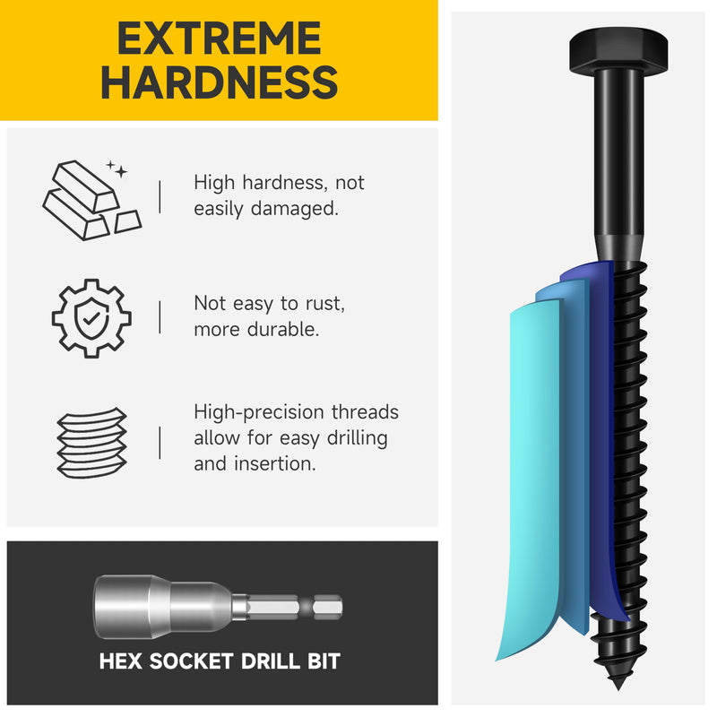 (12Sets) 5/16" x 2" Hex Head Lag Bolts, Heavy Duty Lag Screws with Washers, 304 Stainless Steel Bolts 18-8, Lag Screws Wood Screws, Partial Thread Black Oxide, 5/16 Bolt by Mywish 5/16 x 2" 12