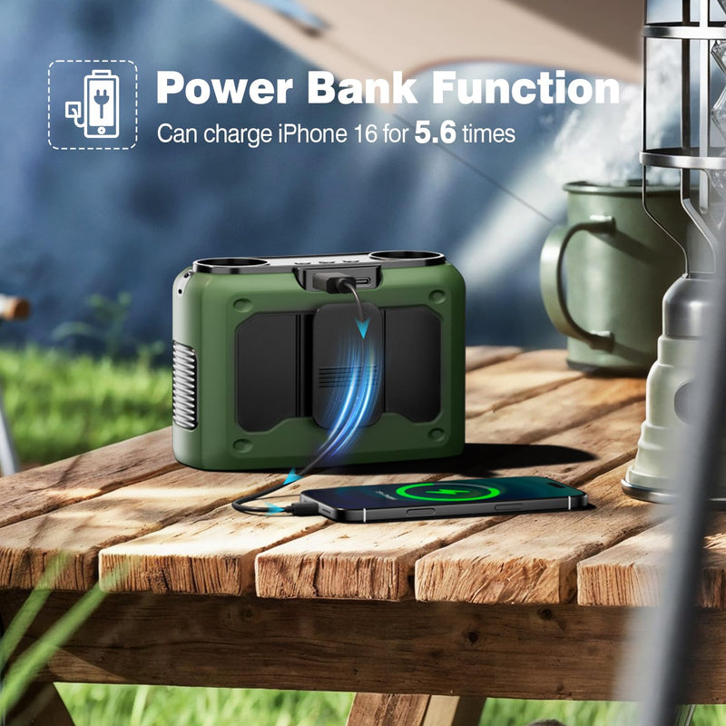 4-in-1 Portable Waist Fan, 20000mAh Dual-Motor Personal Rechargeable Fan [235H Max], 10 Speeds 22000RPM Clip-on Wearable Belt & Hands-Free Neck Fan for Outdoor, Camping, Travel, Jobsite - Green
