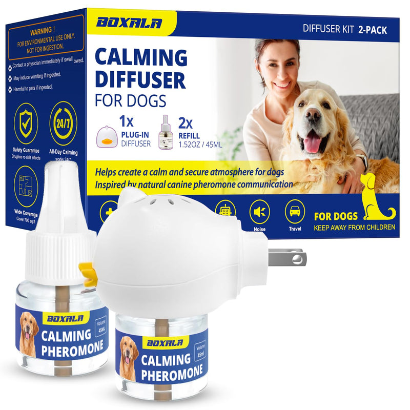 Dog Pheromones Calming Diffuser: Dog Calming Diffuser - Advanced Kit Appeasing Pheromone Diffuser for Dogs - Anxiety Relief for Dogs - Reduce Barking Aggression Fighting Stress - 2 Pack 45ml Refill 3.04 Fl Oz (Pack of 1)