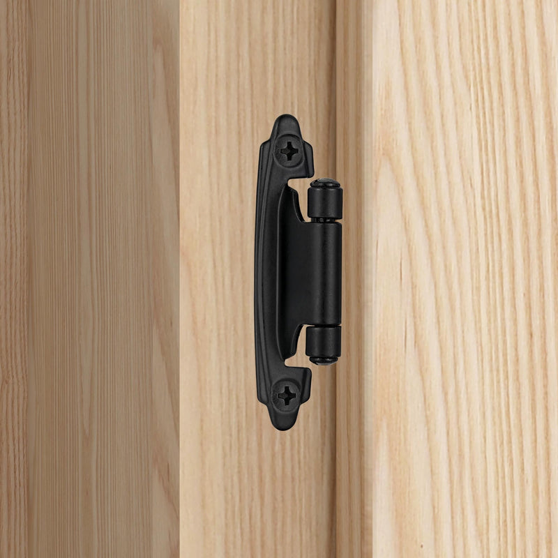4 Pack (2 Pair) Matte Black Self Closing Cabinet Hinges for Flush Mount Kitchen Cabinet Door, 1/2" Overlay (Variable) Face Frame Semi Concealed Kitchen Cabinet Hinges