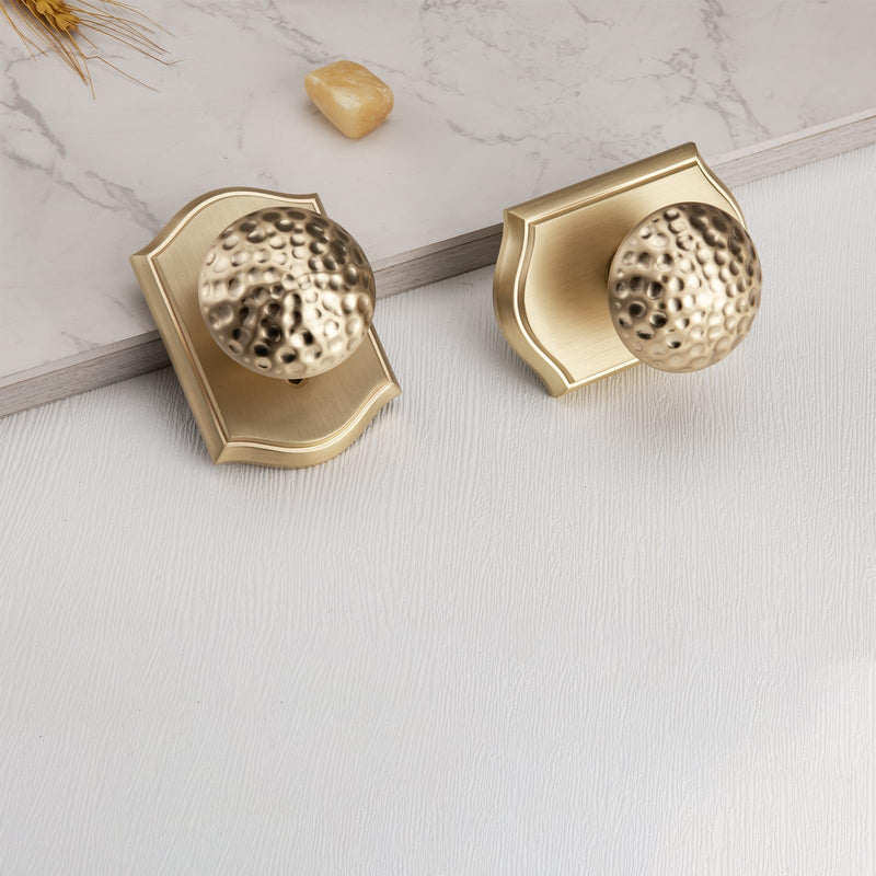 Interior Door Knobs with Camelot Trim, Satin Brass Door Knob with Lock,Door Handles for Bath & Bed Classic
