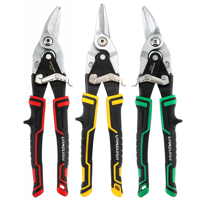 VANQUISH Aviation Tin Snips, Left Cut, Heavy Duty Metal Cutter Shears for Cutting Metal Sheet 3291 Long Left Cut