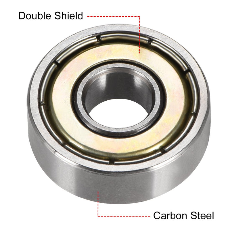 uxcell 607ZZ Deep Groove Ball Bearing Double Shield 607-2Z 80017, 7mm x 19mm x 6mm High Carbon Steel Z1 Bearings (Pack of 10) 7mmx19mmx6mm