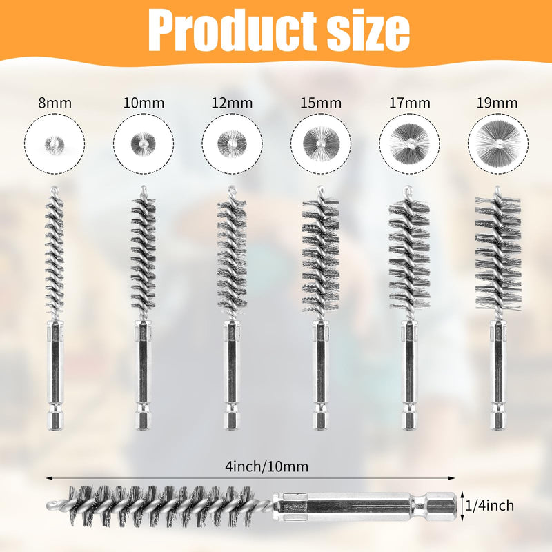 6Pieces Wire Brush Drill Bore Cleaning Brush Set,with 1/4 Inch Hex Shank Stainless Steel Wire Twisted Brush for Drill Impact Driver 6