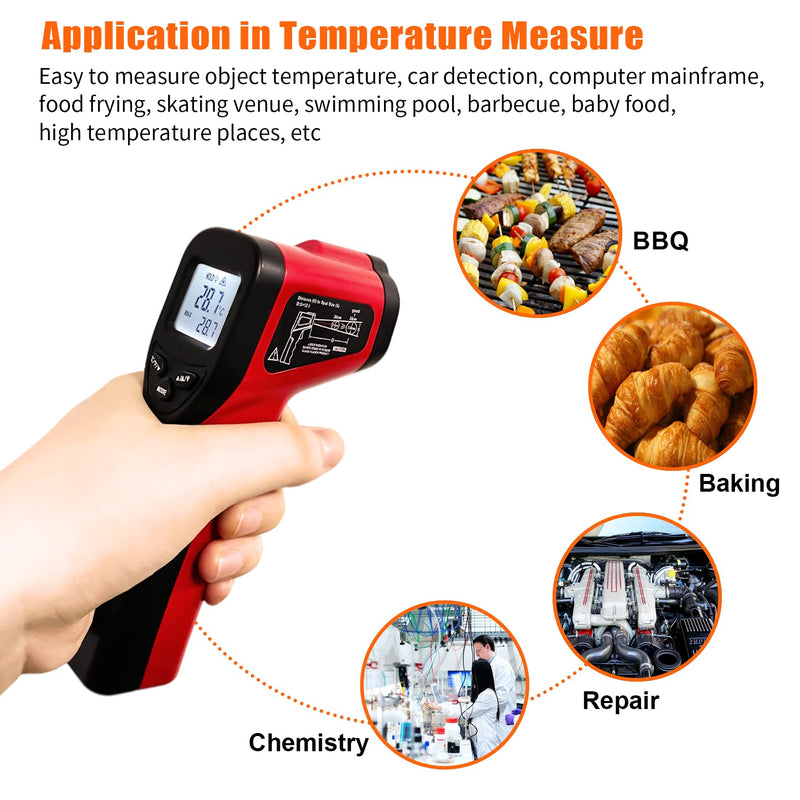 Infrared Thermometer Temperature Gun (NOT for Humans) -58℉~1022℉ (-50℃～550℃) 9-Point Laser Non-Contact Instant-Read Digital Laser Infrared Ir Thermometer with Backlight red
