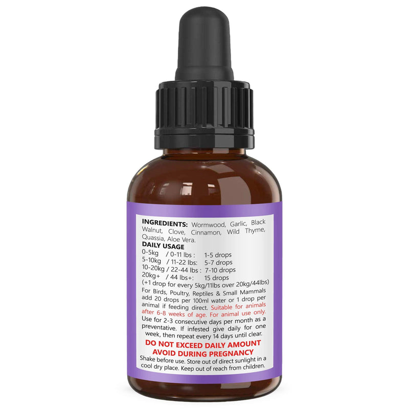 Pets Purest 100% Natural Wormwood Formula - Natural Alternative to Nasty Chemical Products - Benefits Intestinal Hygiene - For Dogs, Cats, Poultry, Birds, Ferrets, Rabbits & Pets (1-2 Year Supply) - PawsPlanet Australia