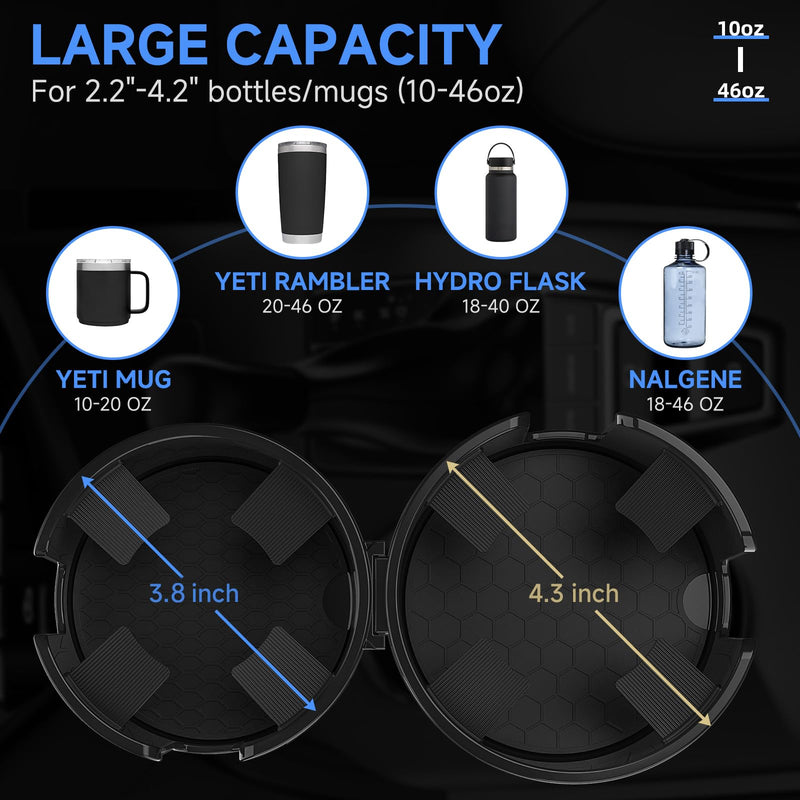DYLEN Car Cup Holder Expander, 2 in 1 Cup Holder Adapter Extender for Car with Expandable Insert, Fits Yeti, Hydroflask and Other Large Water Bottles & Mugs in 2.2"-4.6" (10-46oz)