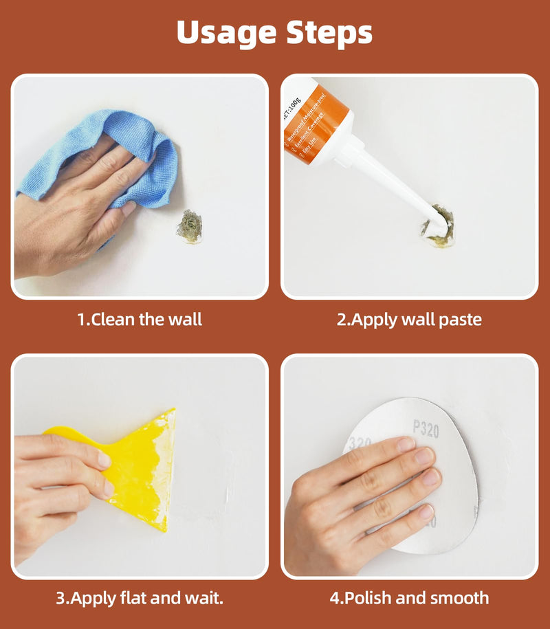 NINGOO Drywall Repair Kit,Wall Patch Repair Kit,2 Pack Wall Patching Agent,Simple Filling of Wall Holes＆Efficient Crack Repair, Plaster Wall Repair,Apartment Friendly, White, BQG201 2 Pack＆Wall Patch