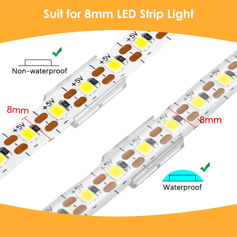 VIPMOON 100pcs Clear LED Strip Light Mounting Clips 8mm Width Holders and 100pcs Compatible Stainless Steel Phillips Screws Mounting Brackets for Waterproof or Non-Waterproof 3528 5050 5630 8mm wide