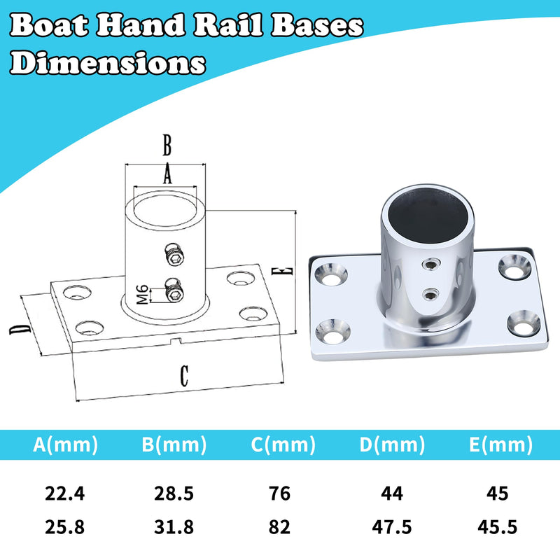 Boat Hand Rail Bases 316 Stainless Steel 90° Rectangular – Marine-Grade Fittings for 7/8" & 1" Tubes – Heavy Duty, with Installation Hardware 1 Inch Square*2 pack