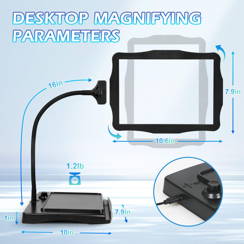 Magnifying Glass with Light and Stand 50 Ultra-Bright LEDs Large Magnifying Lamp 360° Flexible Gooseneck Magnifying Glass with Stand Hands Free Magnifier Glasses for Sewing Reading Crafts Seniors 10.6 x 7.9 inch
