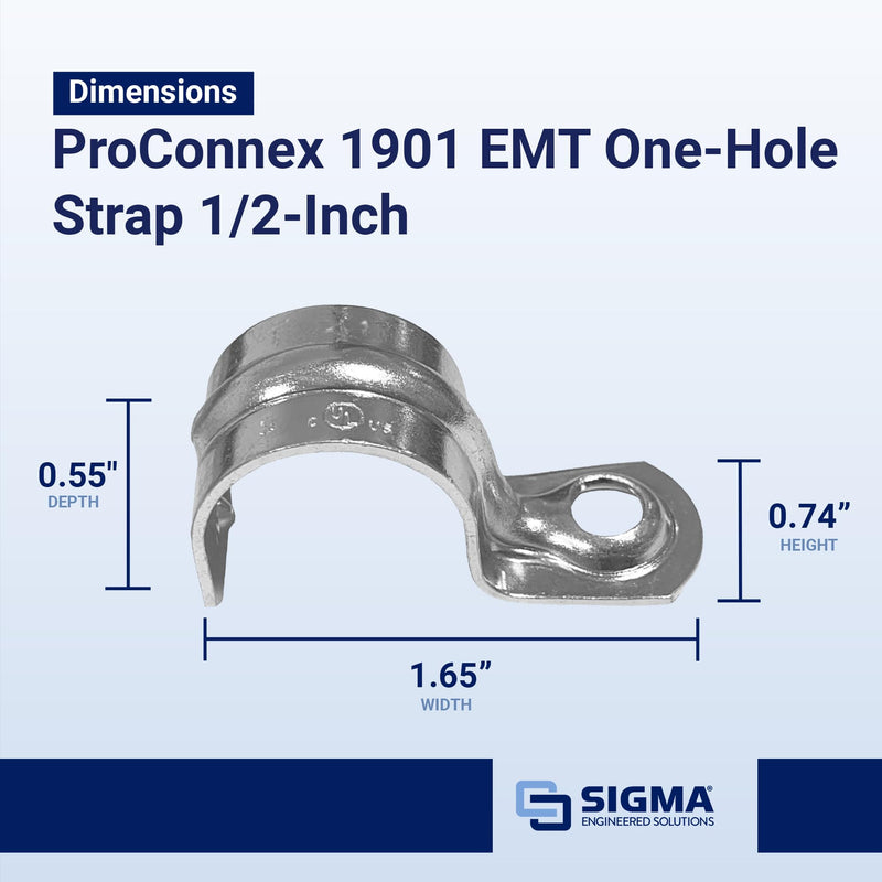 Sigma Electric ProConnex 1901 EMT One-Hole Strap 1/2-Inch, 100-Pack, 1/2 Inch, Gray, 100 Count