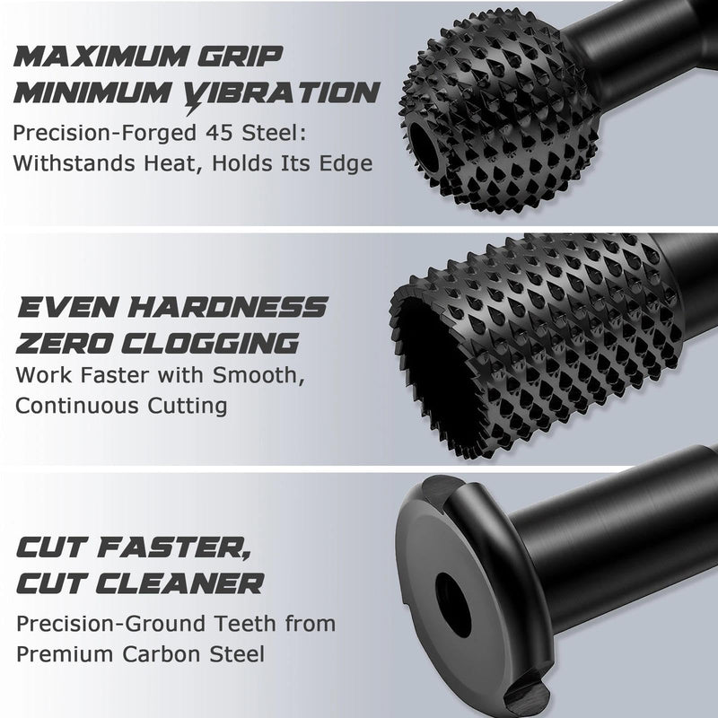 3Pcs Wood Carving Sphere Rotary Burr Set, Ball Gouge with 5/8-11 Thread, 4-1/2" & 5" Angle Grinder Attachments, Carbon Steel Power Carving Tools for Wood Grinding Hollowing Slotting Polishing