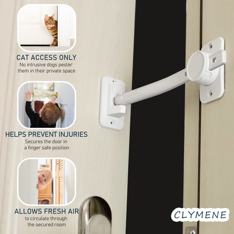 CLYMENE Cat Door Latch & Stopper, Adjustable Child Proof Door Lock and Pinch Guard, Let's Cats in and Keeps Dogs Out of Litter & Food, No Need for Pet Gates or Interior Cat Door (White) White