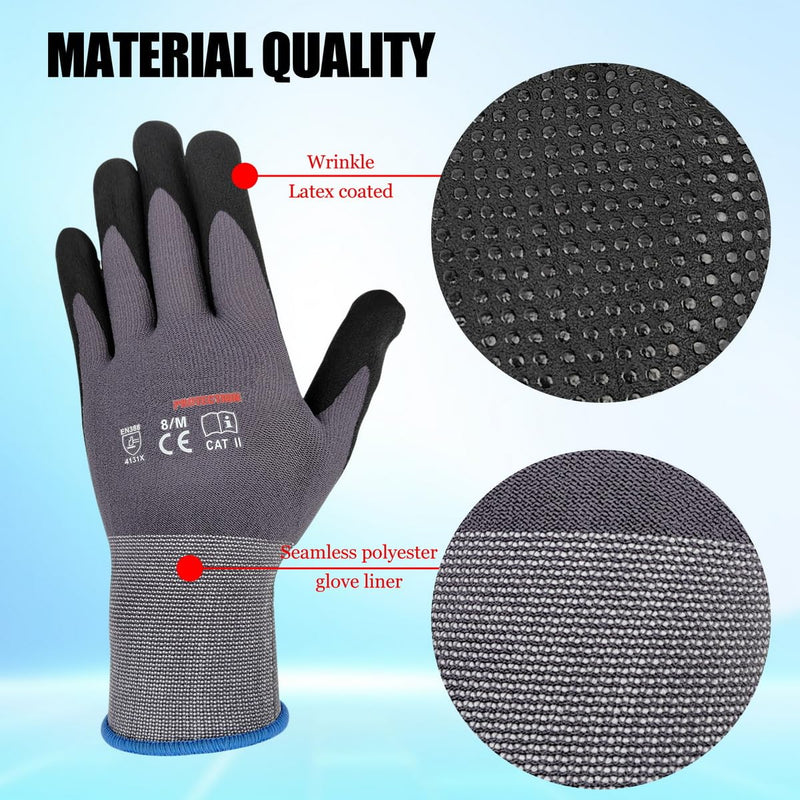 Gasoline Safety Work Gloves Extra Micro-Foam Nitrile Coated-12 Pairs,Endurance Seamless Knit Nylon Spandex,Dots on Palm, Dot Grip Gloves，Work Gloves Men and Women (12, 2XL) 12 XX-Large