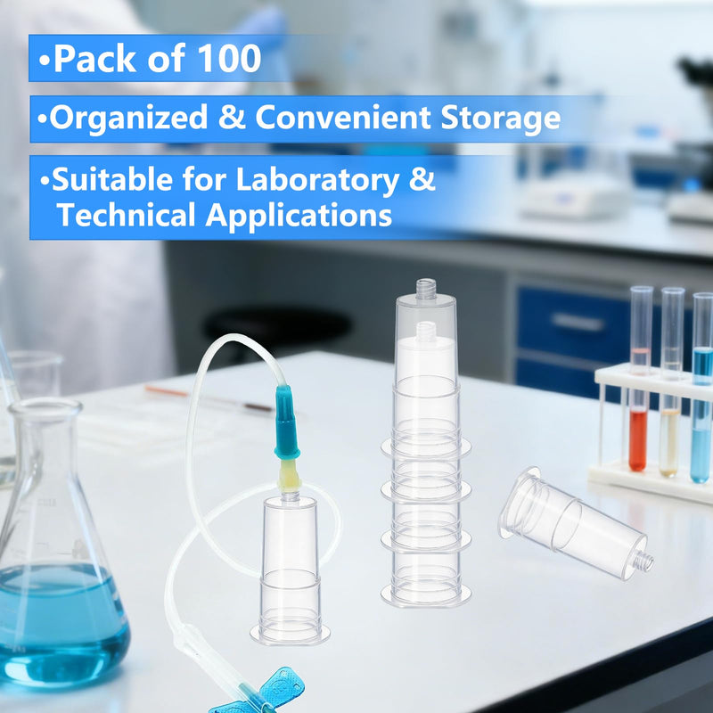 100 Pack Luer Lock Adapters, Transparent Needle Holder Connectors | Luer-compatible transparent connectors designed for laboratory sample handling and industrial workflows.
