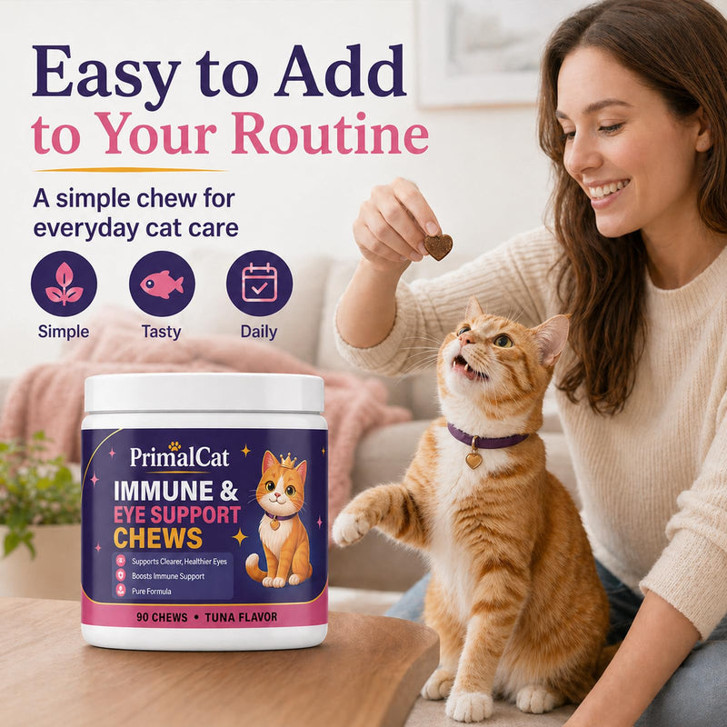Immune & Eye Support Chews, 90 Primal Cat Immune Chews (Tuna Flavor), Cat Food, Vision Support, Supports Healthy Eyes and Immune Function (90 Chews) 90 Chews