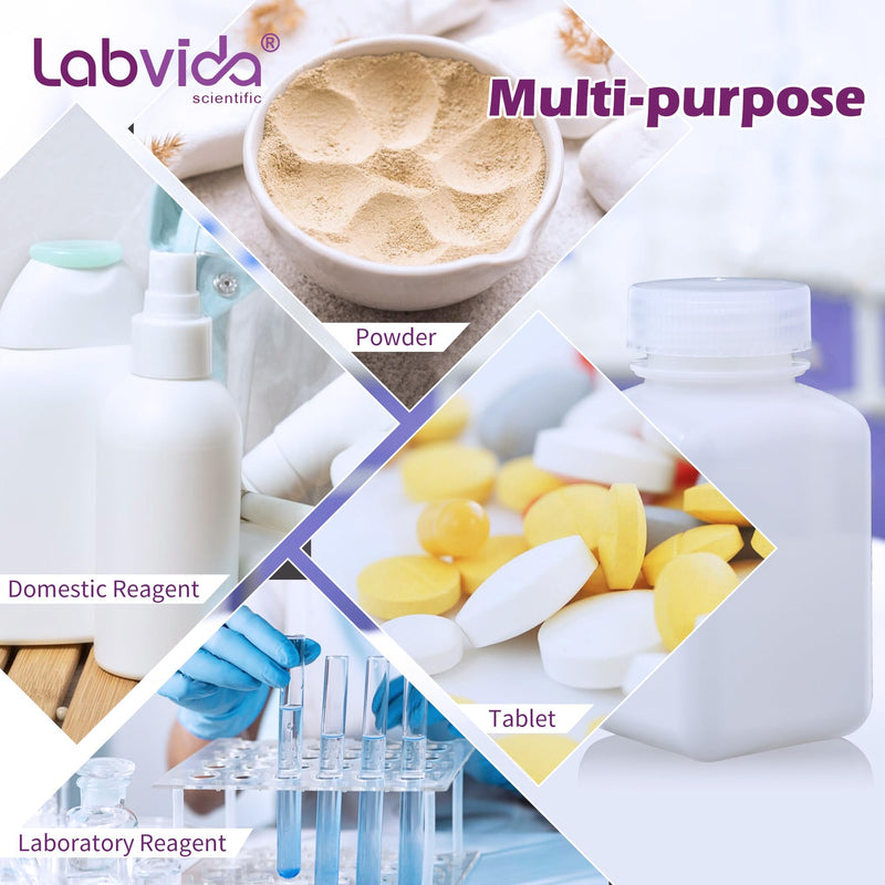 Square Reagent Bottle HDPE Wide Mouth Plastic Bottle, 4 pcs of 250ml Sample Sealing Storage Container for Laboratories, Classrooms, or Storage at Home, LVAM001 Vol. 250ml, 4pcs