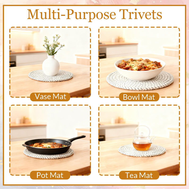 6Pcs Trivets for Hot Dishes - Hot Pads Cotton Rope Pot Holders for Kitchen Gray Pan Protectors for Stacking 10 Inch