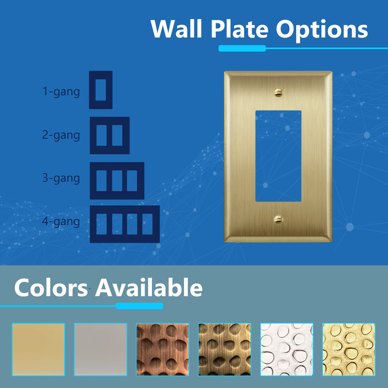 LIDER Decorator Switch or Receptacle Metal Wall Plate, Stainless Steel Outlet Cover, Corrosion Resistant, Mid-Size 1-Gang 4.88" x 3.11", 201 Stainless Steel, LMWP-31M-BB, Brushed Brass 1 Gang 1 Pack