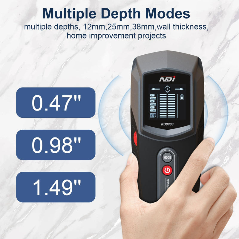 NDI ND0988 Stud Detector – Precise Wall Scanner for Wood Stud Detection with Multiple Depth Modes, Backlit LCD Display, and Audio Alerts – Ideal for Home Renovations and Installation Projects