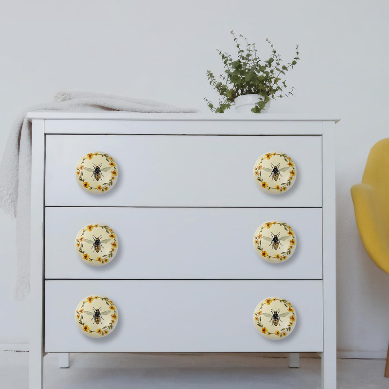 8 Pack 1.5" Bee Cabinet Knob Round Unique Cute Door Furniture Dresser Handles Decorative Furniture Drawer Pulls and Knobs